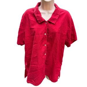Coldwater Creek | 1x Bright Red Short Sleeve Bold Button Up Bold Vacation